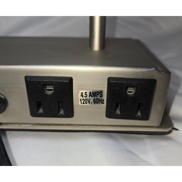 Vintage Art Deco Brushed Steel Tech Desk Lamp Outlet Plugs Phone Outlets Chrome - Picture 9 of 16